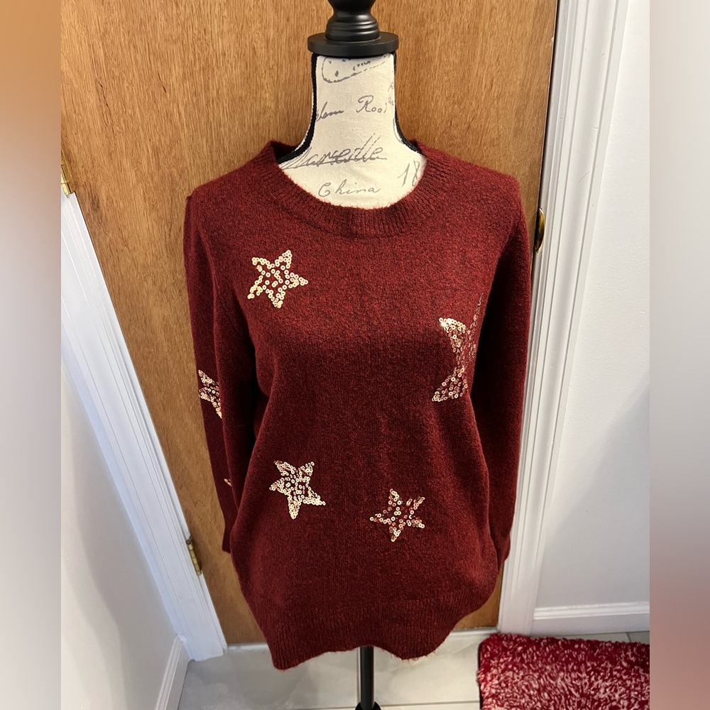 Staccato-Brandi Long Sleeve Sweater with Stars, 
 Size Large